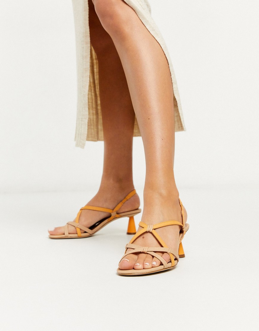Who What Wear – Perla – Orange sandaler med halvhög klack och flera remmar