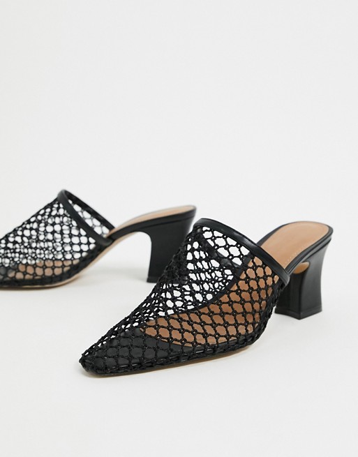 Who What Wear Skye mesh heeled mules in black leather