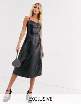 black faux leather midi dress