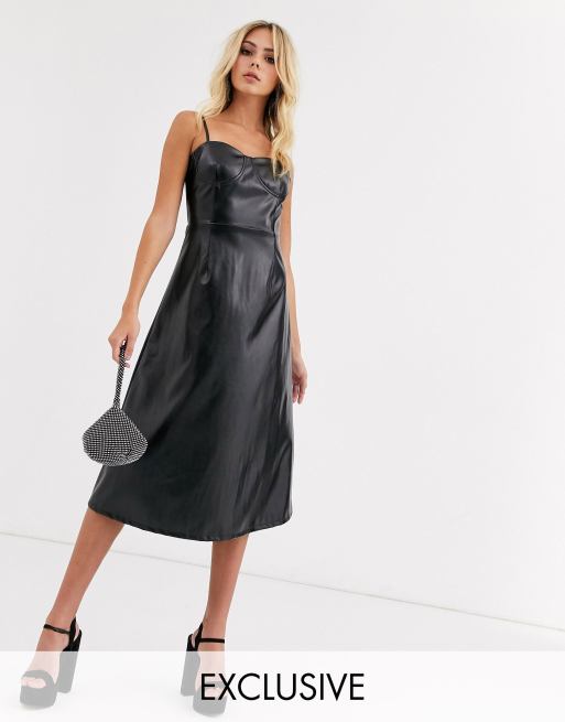 Wild Honey a-line cami midi dress in faux leather