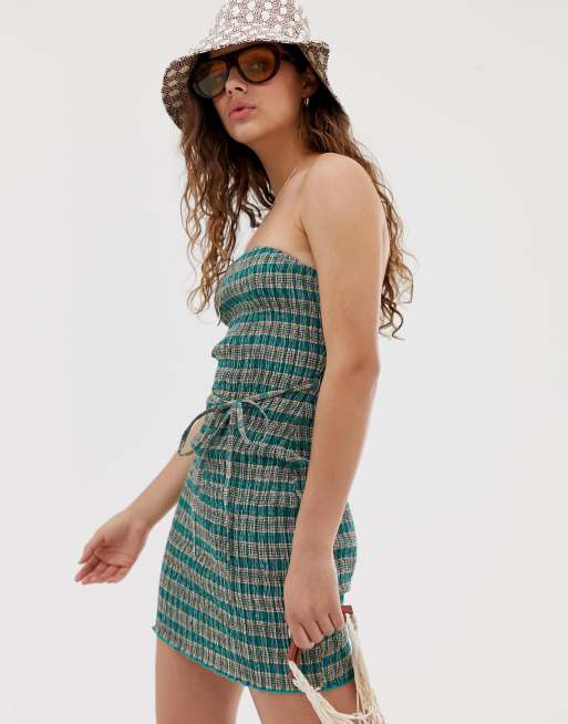 Wild Honey bandeau dress in shirred gingham