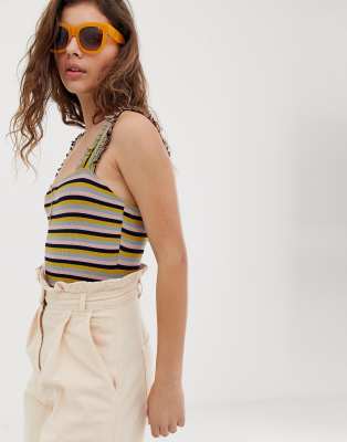 Wild Honey body in vintage stripe with frill straps-Multi Multi