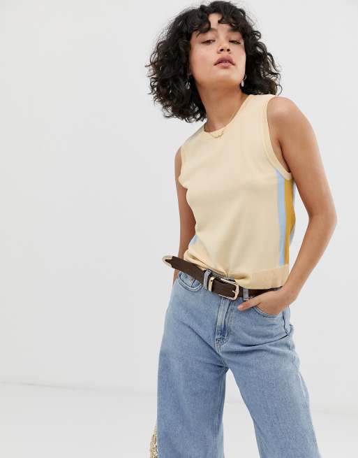 Wild Honey knitted tank top with side stripe