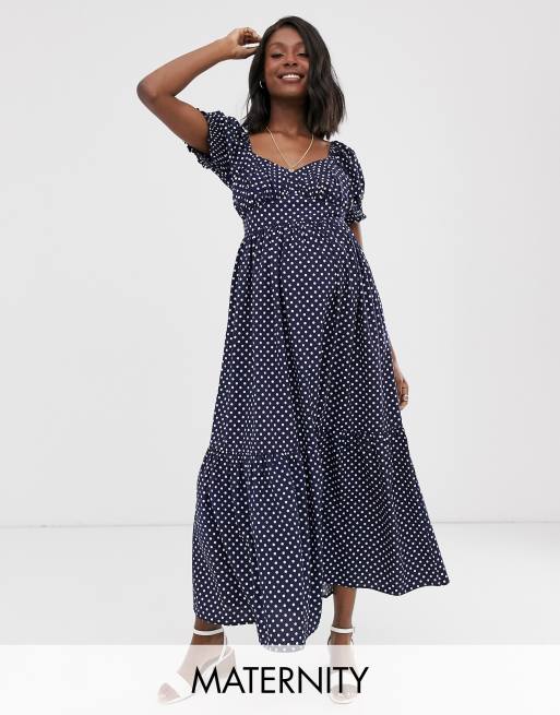 Wild Honey Maternity maxi dress with full skirt in polka dot | ASOS