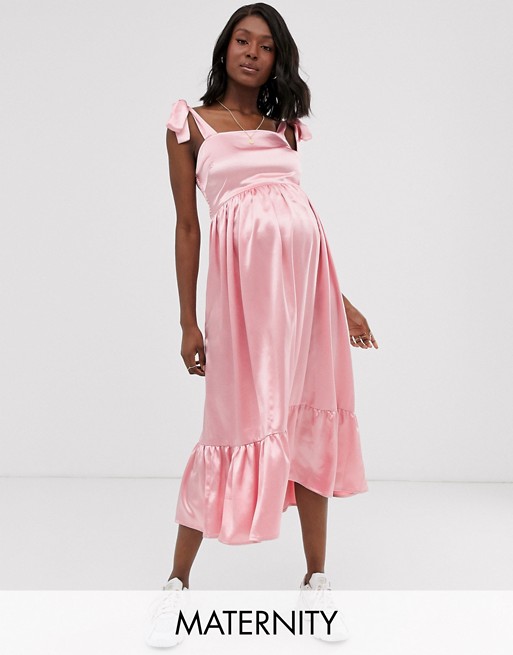 Wild Honey Maternity tie shoulder maxi dress with hammered satin