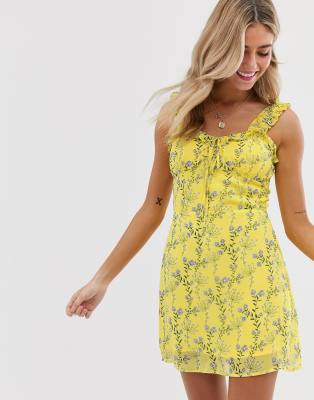 Wild Honey mini dress in vintage floral-Yellow