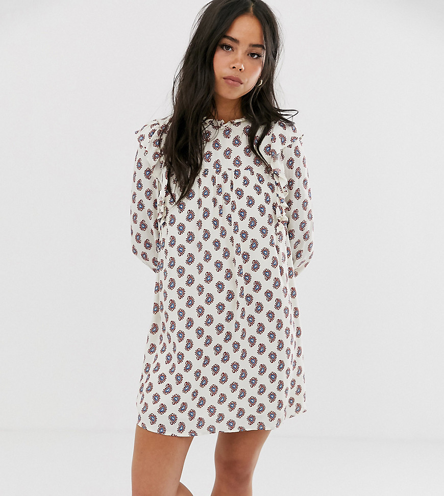 Wild Honey oversized smock dress with lace trims in floral-White