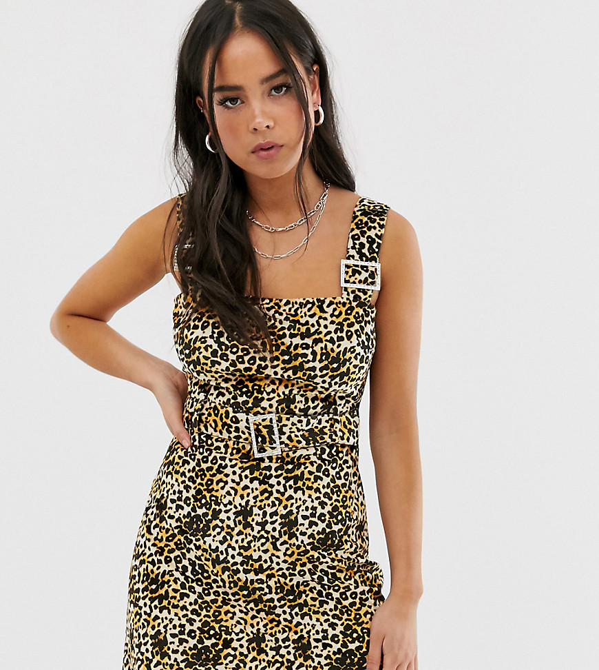 Wild Honey pinnafore dress with buckles in leopard-Multi