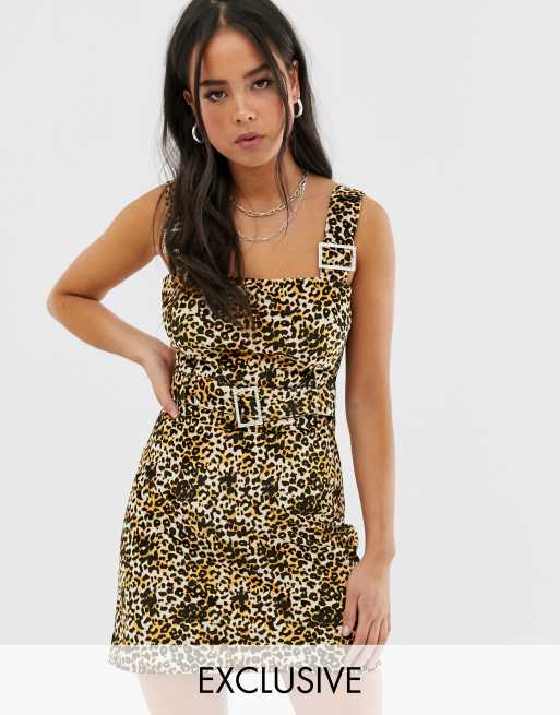 Wild Honey Pinnafore Dress With Buckles In Leopard Asos