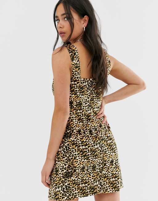 Wild Honey Pinnafore Dress With Buckles In Leopard Asos