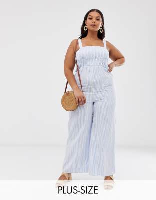 wild honey pinstripe flared dungaree jumpsuit