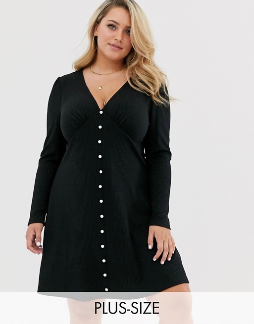 Wild Honey Plus long sleeve tea dress with faux pearl buttons