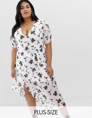 Wild Honey Plus Wild Honey Plus wrap midi dress in floral-White from ...