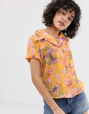 Wild Honey relaxed resort shirt in floral-Yellow