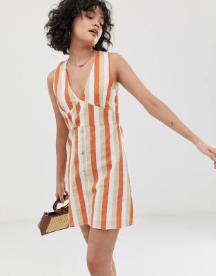 Wild Honey sleeveless tea dress in retro stripe-Multi