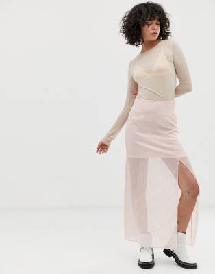 Wild Honey slip skirt in embellished sheer satin-Pink