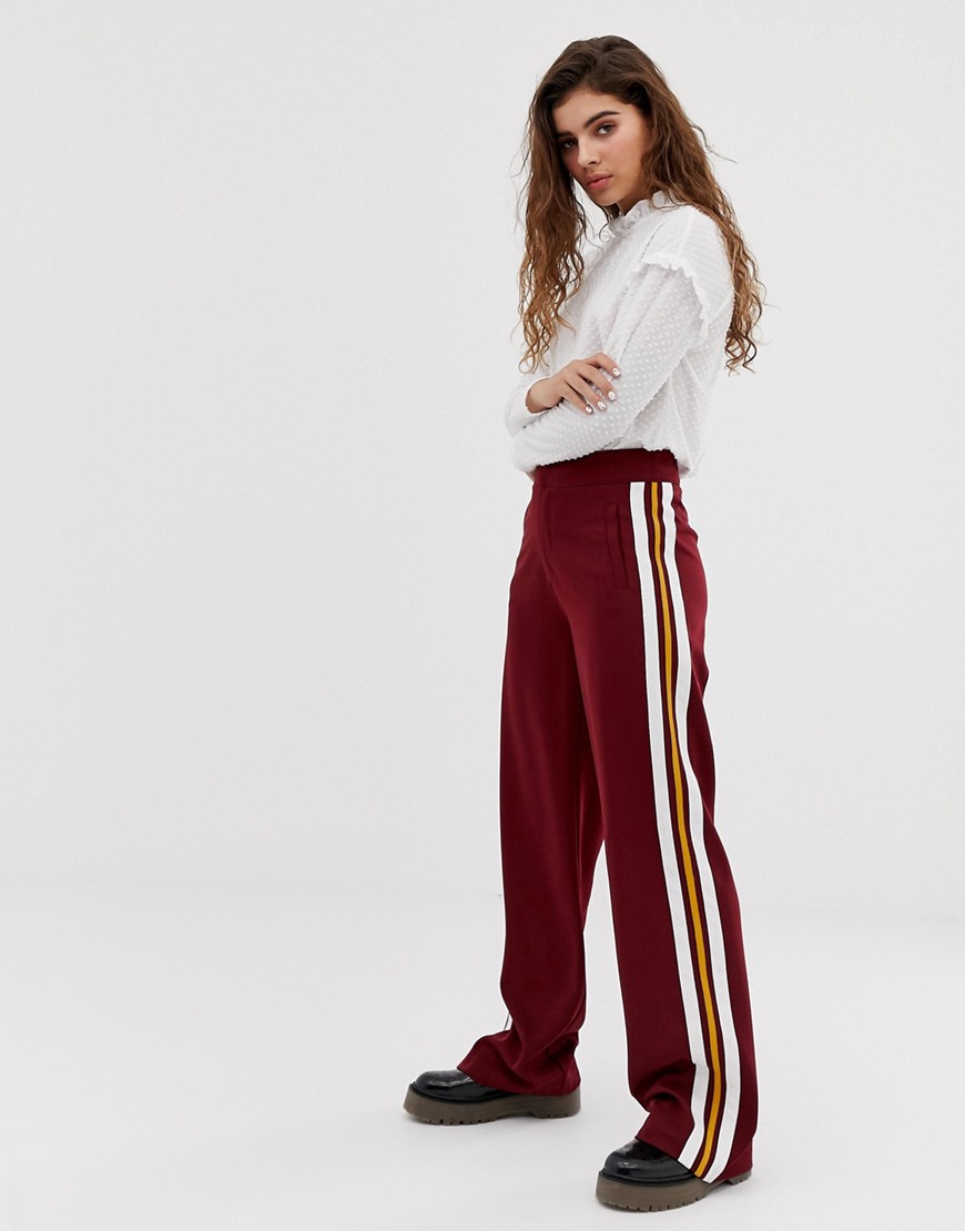 Wild Honey smart wide leg trousers with side stripe-Red