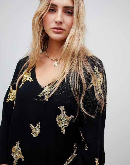 Kylie Long Sleeve Embellished Crop Top – honey