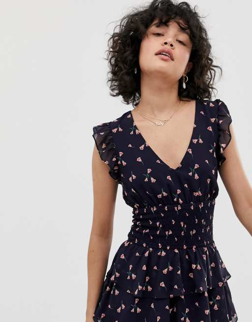 Wild Honey Tea Dress With Shirred Waist In Floral Asos