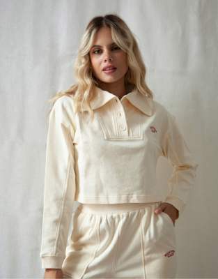 Wild Lovers Amsterdam cotton button front crop logo lounge sweat co-ord in cream - CREAM