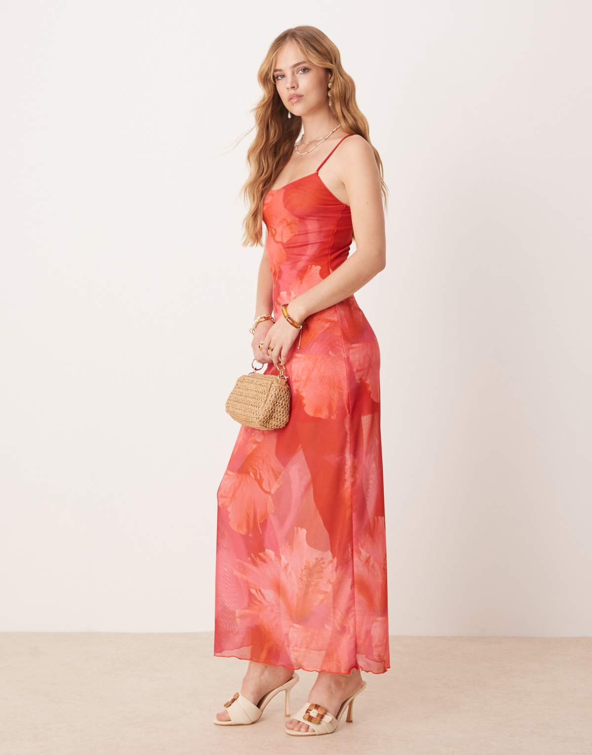 Wild Lovers Bella Vista floral print mesh beach maxi dress in coral