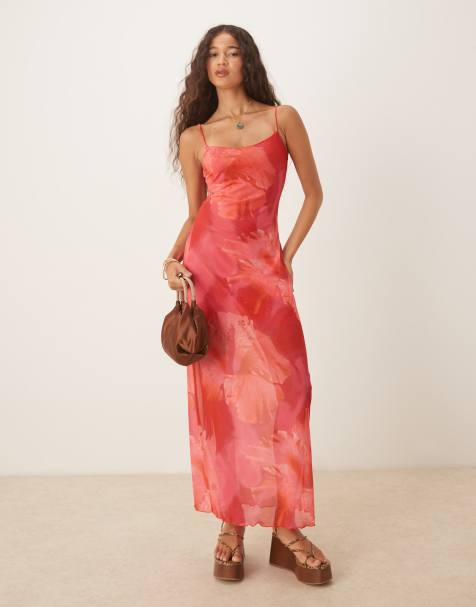 Wild Lovers Bella Vista floral print mesh beach maxi dress in coral
