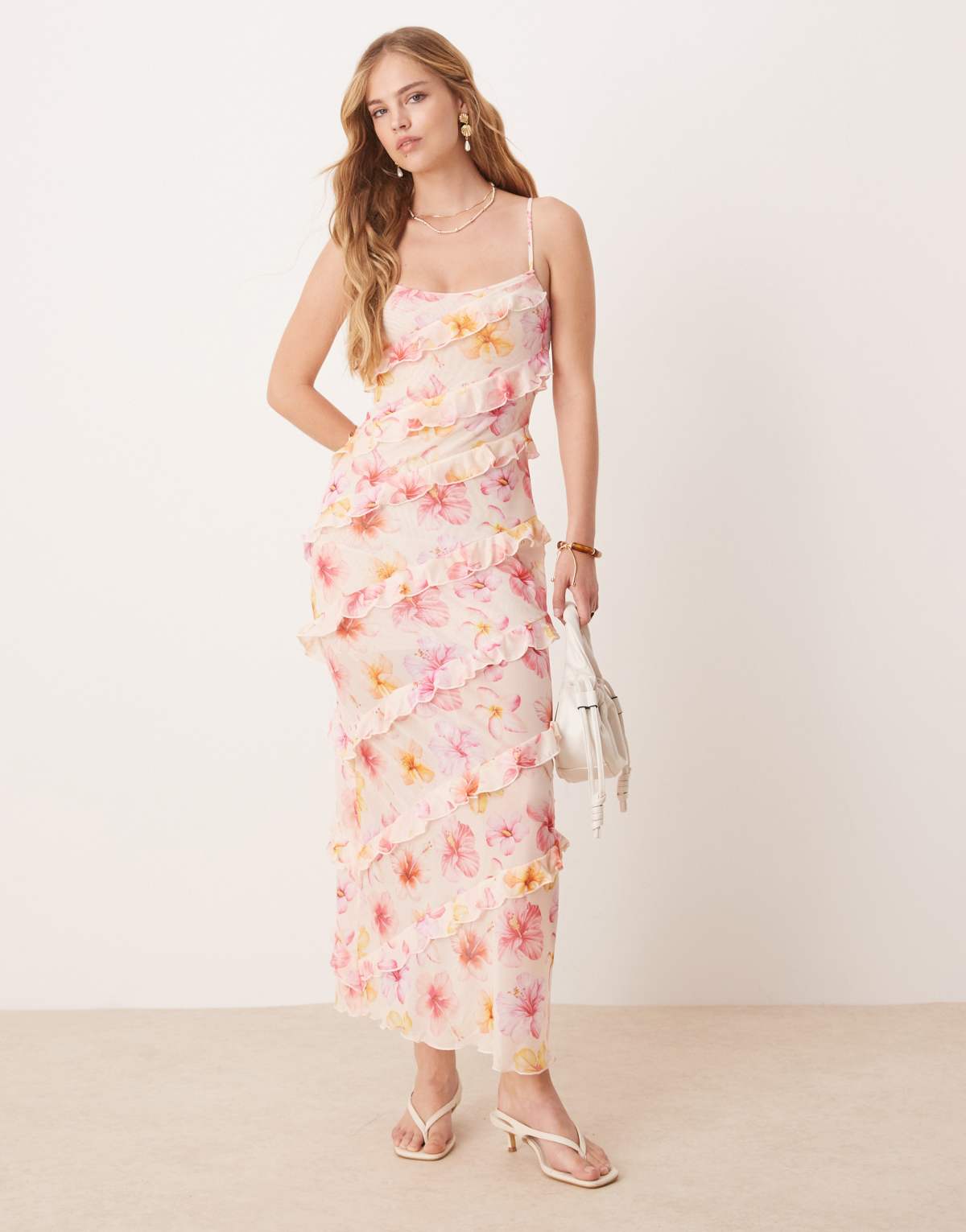 Wild Lovers Cali Dreams floral print ruffle beach maxi dress in white