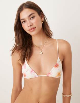 Cali Dreams floral print triangle bikini top in white
