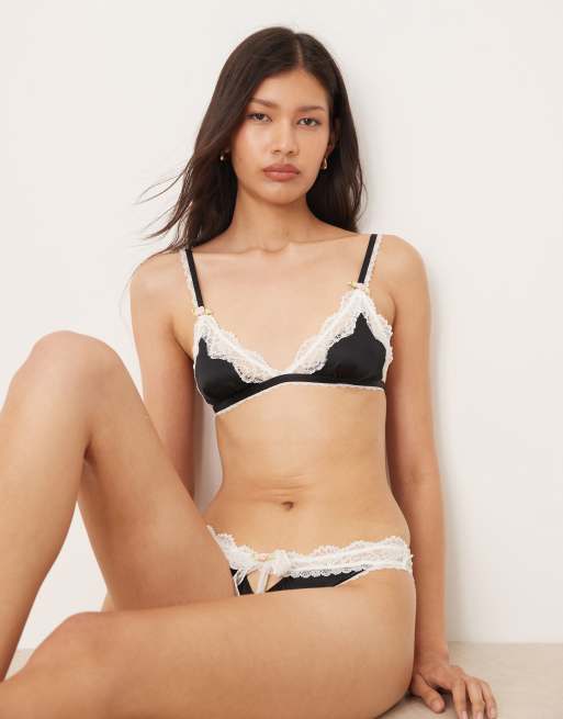 Wild Lovers Camilla triangle soft bralet with lace trim detail in black, 3 of 4