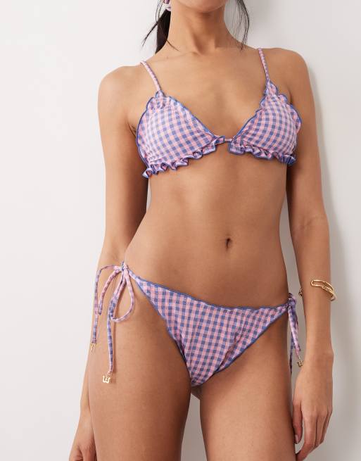 Wild Lovers Candy tie side bikini bottom in blue & pink gingham , 5 of 5