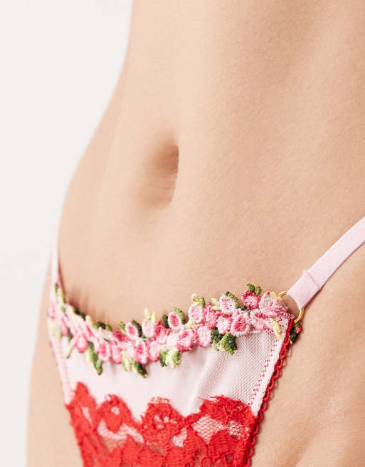 Wild Lovers Celia lace thong with ditsy floral trim in pink, 5 of 5