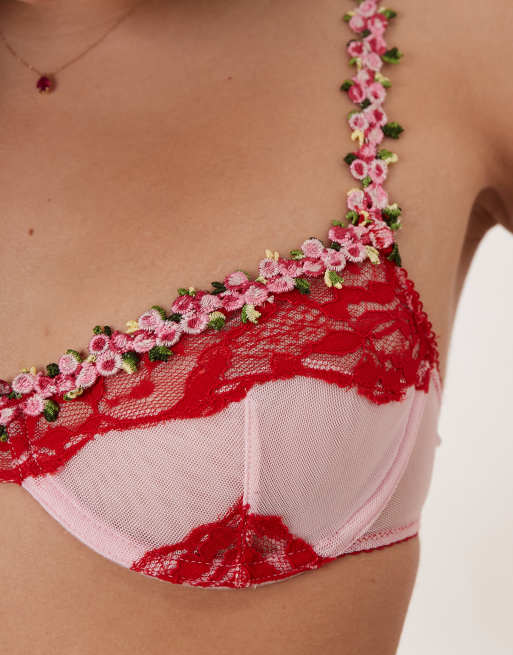 Wild Lovers - Celia - Soutien-gorge balconnet à armatures et bord à petites fleurs - Rose, 4 de 5