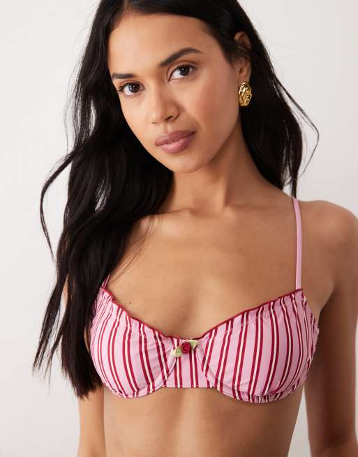 Wild Lovers Dolly Daze underwire bikini top in pink & red stripe, 2 of 5