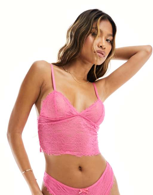 Wild Lovers exclusive floral lace unlined longline cami with french knicker shorts in pink