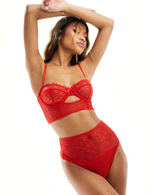 Red lace balconette bra