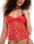 [Wild Lovers] Wild Lovers Exclusive lace cami corset in strawberry red XL Strawberry red