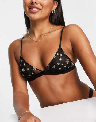 Goldie metallic star mesh triangle bralet in black