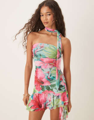 Wild Lovers Havanna Nights Floral Mesh Mini Beach Dress With Scarf Detail