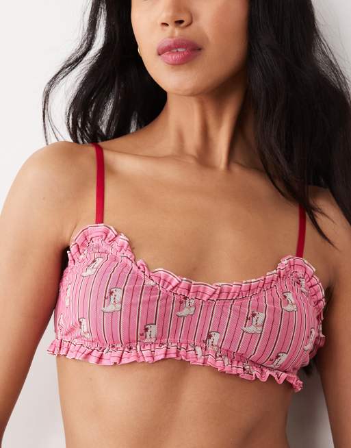 Wild Lovers - Ines - Pink bralette med striber og cowboyprint, 4 af 4