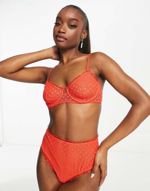 Wild Lovers - Jane - Onderbroek van dobby mesh met ruches langs de randen en hoge taille in rood, 4 van 4