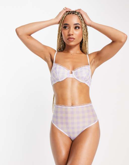 Wild Lovers - Kristen - Slip van mesh met gingham ruit en hoge taille in lila