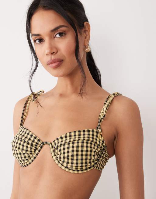 Wild Lovers Lemonade underwire bikini top in black & brown gingham, 5 of 5