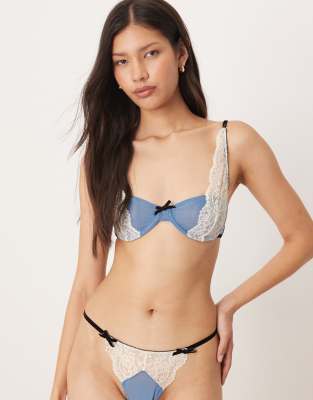 Wild Lovers Lilith Thong With Lace Trim Detail In Blue