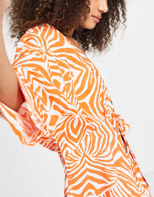 Wild Lovers Linda printed tie front kimono top in orange zebra