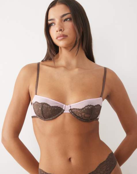 Wild Lovers Lulu underwired bra in pink with brown lace - view 1