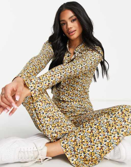 Wild Lovers Malibu printed button front fine rib crop top co-ord in retro floral