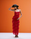 [Wild Lovers] Wild Lovers Mermaid maxi beach skirt with lace detail in red XL Red