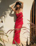 [Wild Lovers] Wild Lovers Mermaid top with lace detail in red XS Red
