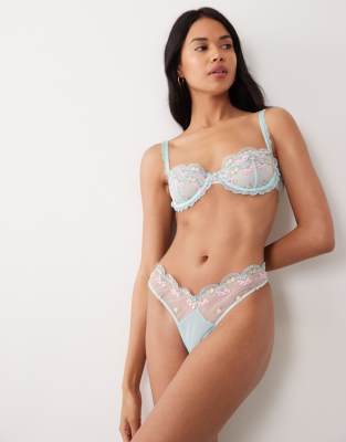 Wild Lovers Mila Embroidered Bow Lace Thong In Multi