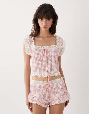 Wild Lovers Mireille Button Front Top With Lace Detail In Pink